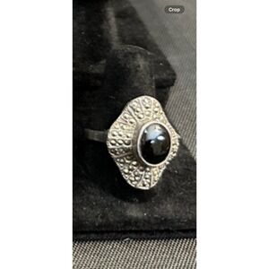 Vintage Onyx, Marcasite statement ring size 9 Stamped 925 Sterling Silver